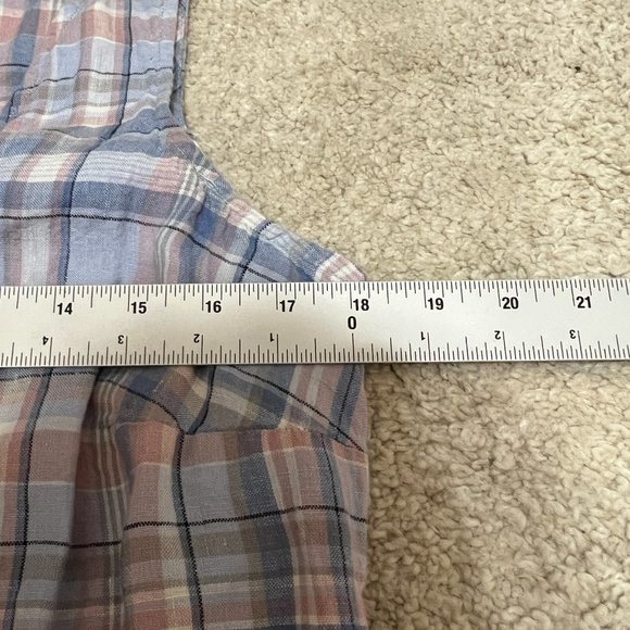 J. Jill Love Linen Dress Size Small Plaid Pink Blue Sleeveless Midi V Neck Shift - Picture 9 of 10